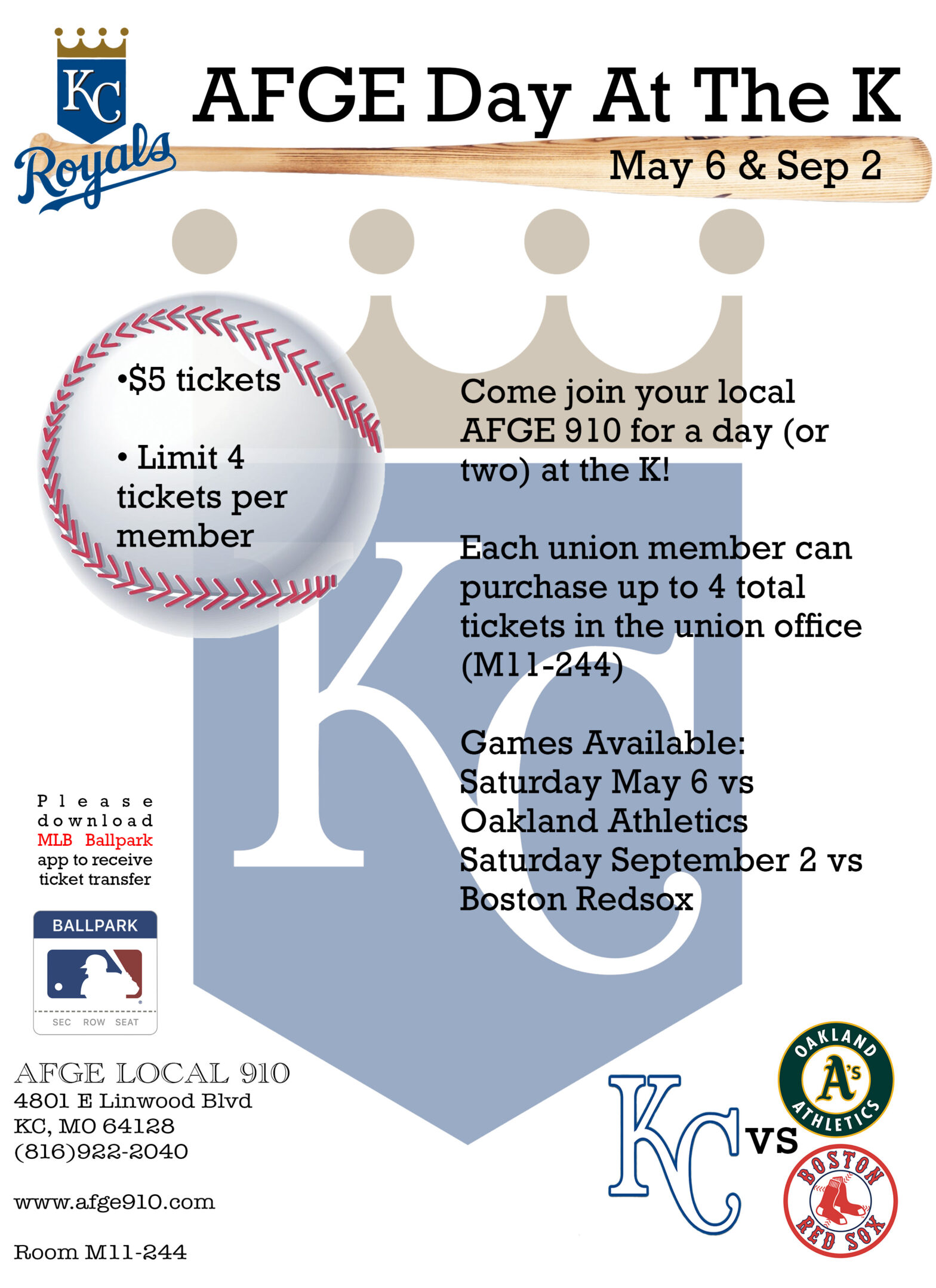 Royals Tickets 2023 AFGE Local 910